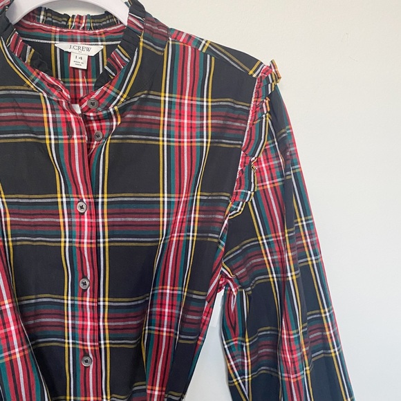 J. Crew Factory Ruffle Neck Shirt Dress Stewart Plaid Size 14 Holiday Christmas - Picture 7 of 13